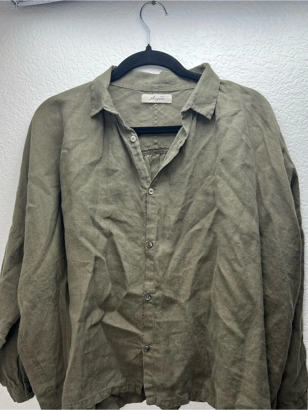 ICHI Antiquités 100% Linen Oversized Button Front top Olive Green Made Japan - Picture 4 of 12